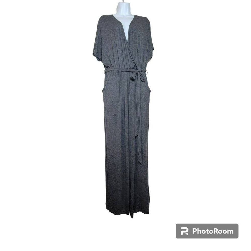 Kiki Larue Jumpsuit, Women 1X, Charcoal Grey, Short Sleeve, VNeck, Wide Leg, NWT